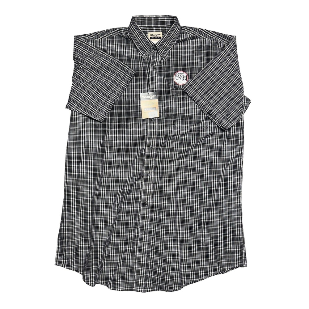 Wrangler‎ Riata 2XLT Black White Plaid Short Sleeve Button Down Shirt MR2099A